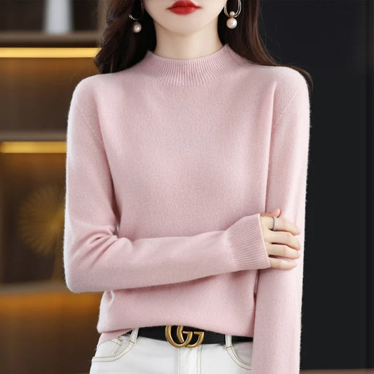 100% Pure Wool Half-neck Pullover In Autumn And Winter New Cashmere Sweater Women's Casual Knit Top Women's Coat 19 Colors.