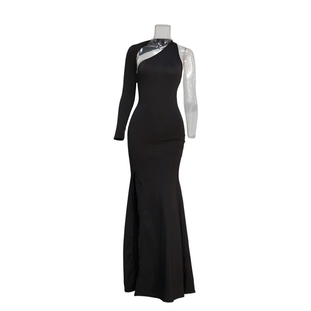 Frühling Herbst Longuette Langarm Elastic Force Single Sleeve Slim Long Damenkleid
