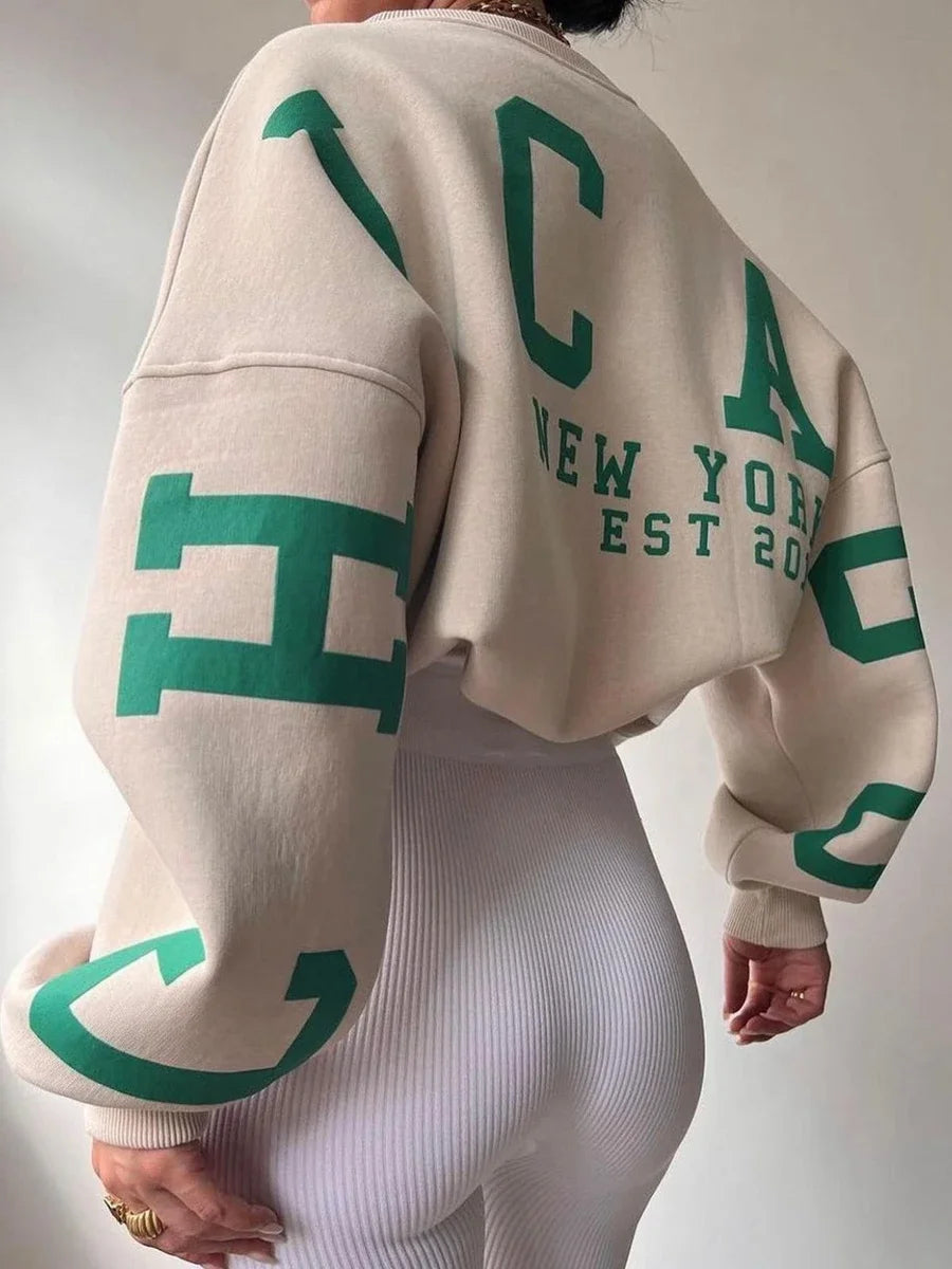 Combhasaki Damen Y2K Grunge Lose Pullover Sweatshirts Brief Drucken Lässige Verdickte Langarm Tops Herbst Hoodie Streetwear