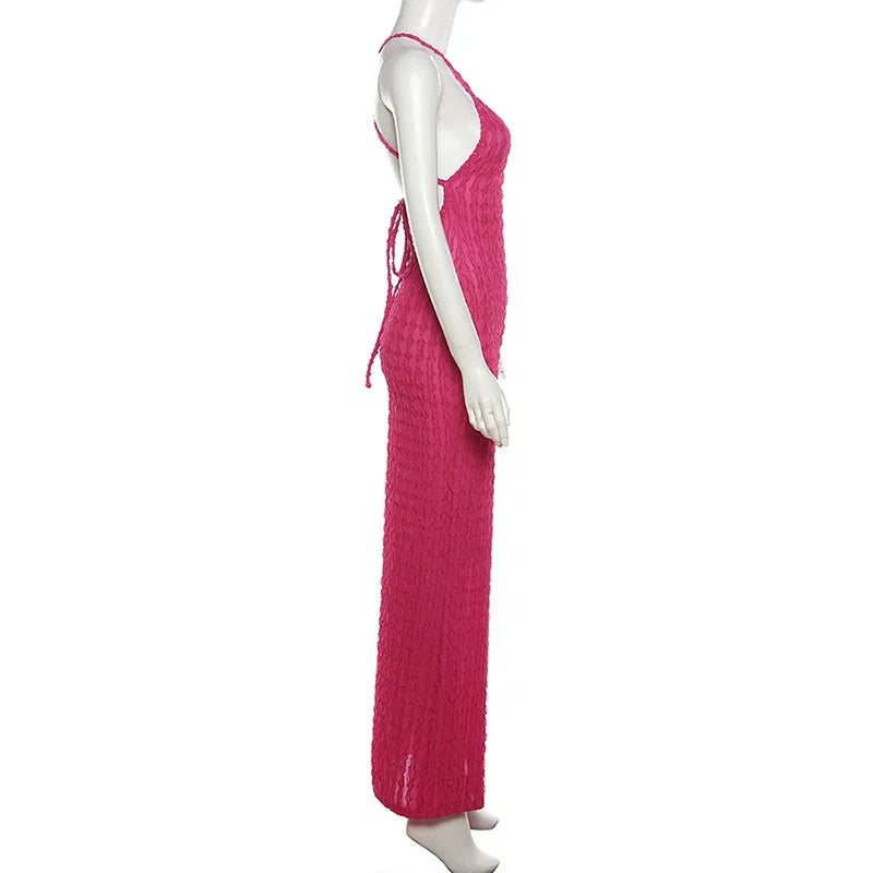 Sexy Streifen Rippen Stricken Schlank Bodycon Maxi Kleid Frauen Ärmellose Backless Lange Popcorn NDress Elegante Club Party Vestidos