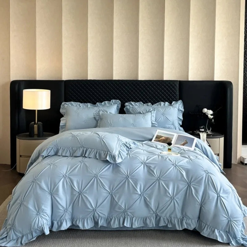 2025 new solid color princess wind-washed cotton skin-friendly cotton twist lace craftsmanship beautiful series four-piece set