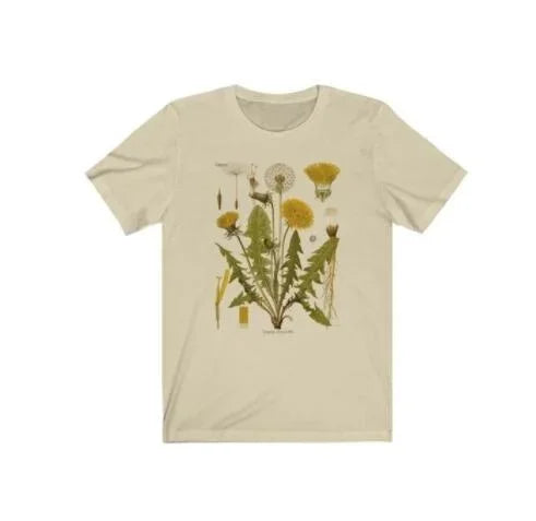 Dandelion Botanical Graphic Tshirt Hiking Shirt Botanical Print Shirt Short Sleeve Cotton Oversized Tee Women Clothing Harajuku.