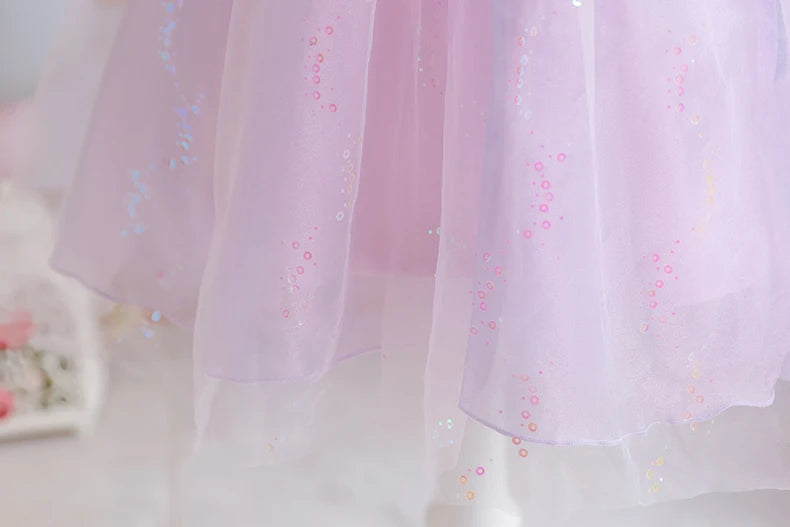 Wunderschönes Mädchenkleid, Puffärmel + lange Ärmel, Netzbedeckung, geeignet für Tänze, Partys, Auftritte, Host-Verkleidung