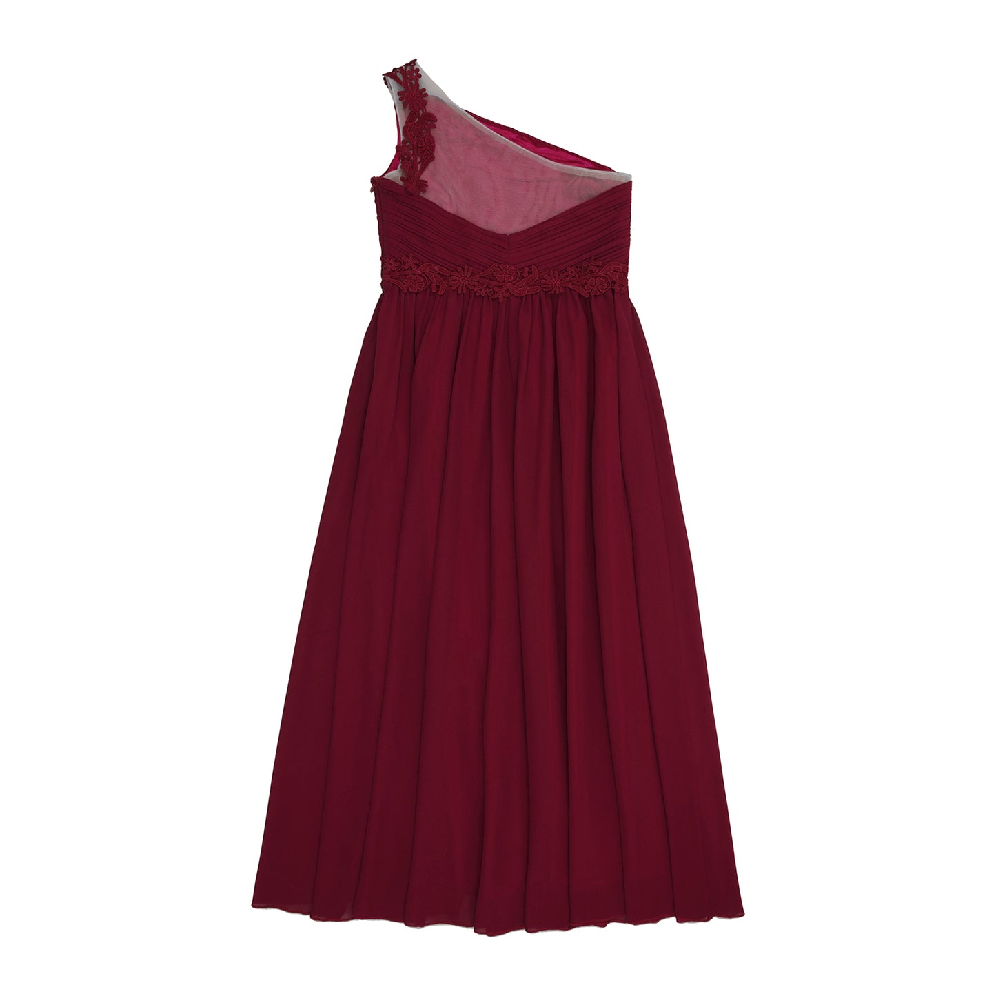 Mädchen Hochzeit Brautjungfer Kleid One Shoulder Elegante Guipure-Spitze Geraffte Chiffon Maxi Party Kleider Geburtstag Abend Abendkleid