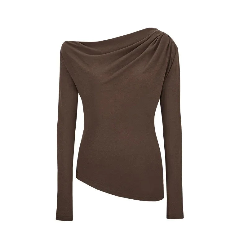 Slim Fit Long Sleeve T-Shirt Shoulder Bared One Shoulder Style Casual Streetwear for Young Women Fashionable And Stylish