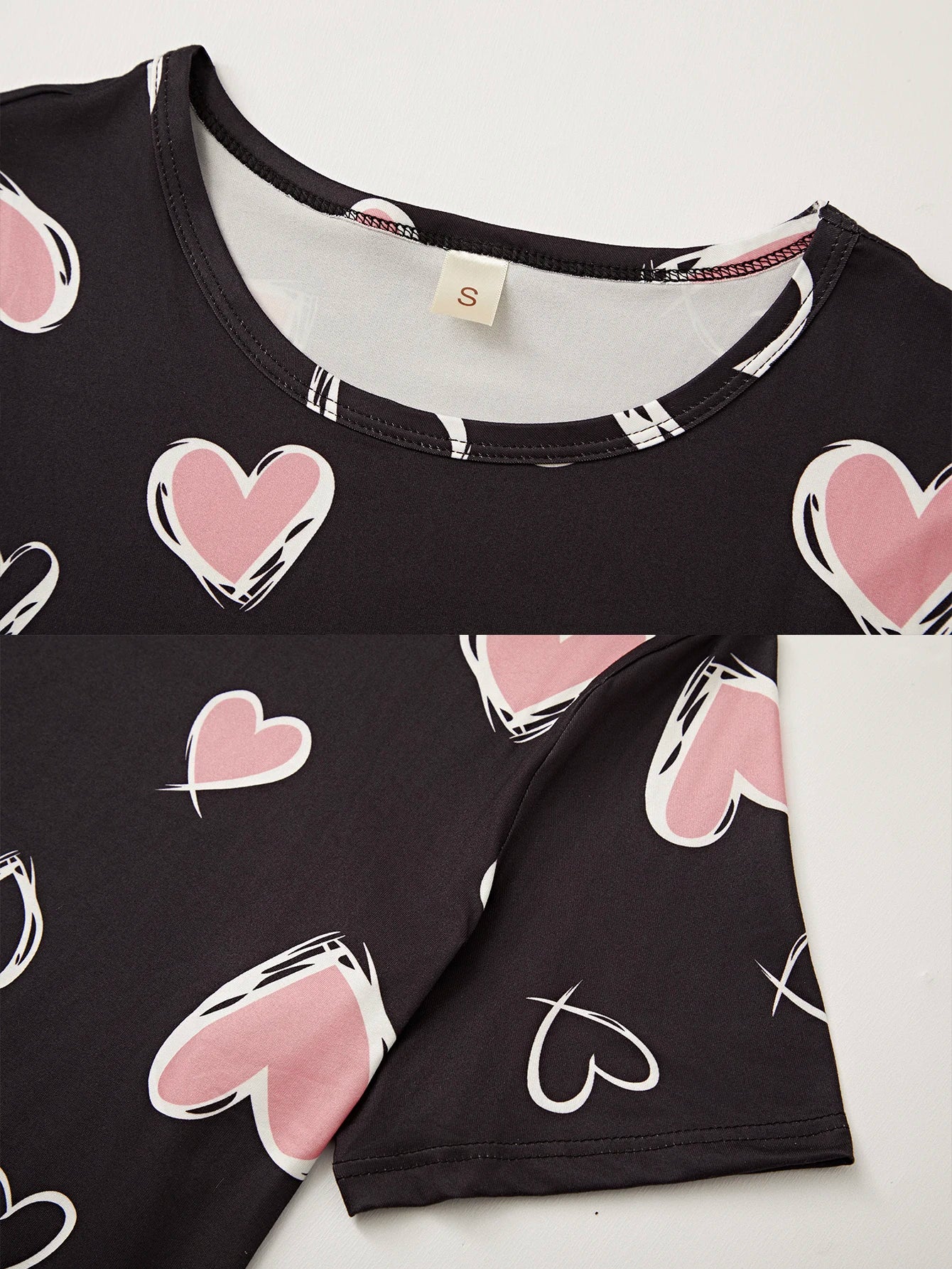 Damen New Style Pyjamas Kurzarm Top Herz Muster Shorts lässig elegante zweiteilige Home Wear