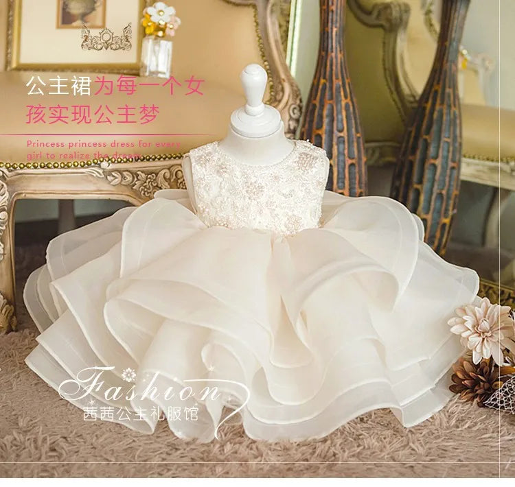 Blumenmädchenkleid Hochzeitskleid 2024Neues Modenschau-Performance-Kleid zum ersten Geburtstag für Kinder Prinzessinnenkleid für Mädchen Flauschig