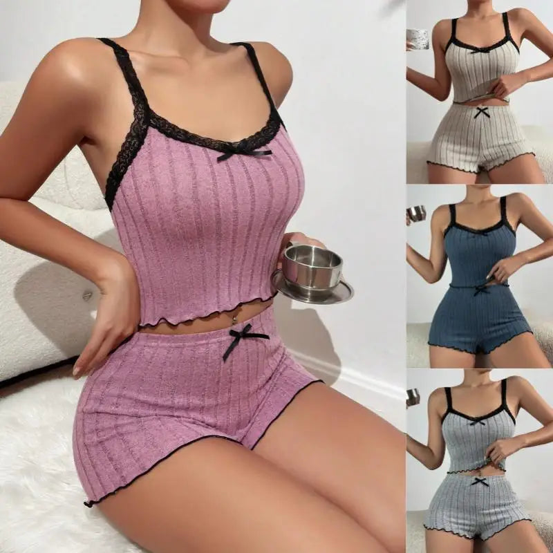 Elastische Spitze Trim Spwear frauen Sinnliche Baumwolle Flanell ort Hosen Hause Bequeme Sommer Oberbekleidung Hause Kleidung