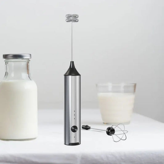Mini milk frother, electric milk frother, coffee frother, household milk blender, handheld wireless whipper.