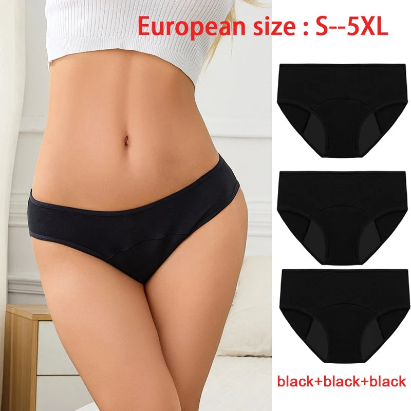 3pcs Women Menstrual Period Underpants Ladies Cotton Postpartum Absorbent Leak Proof Panties European size XS-5XL