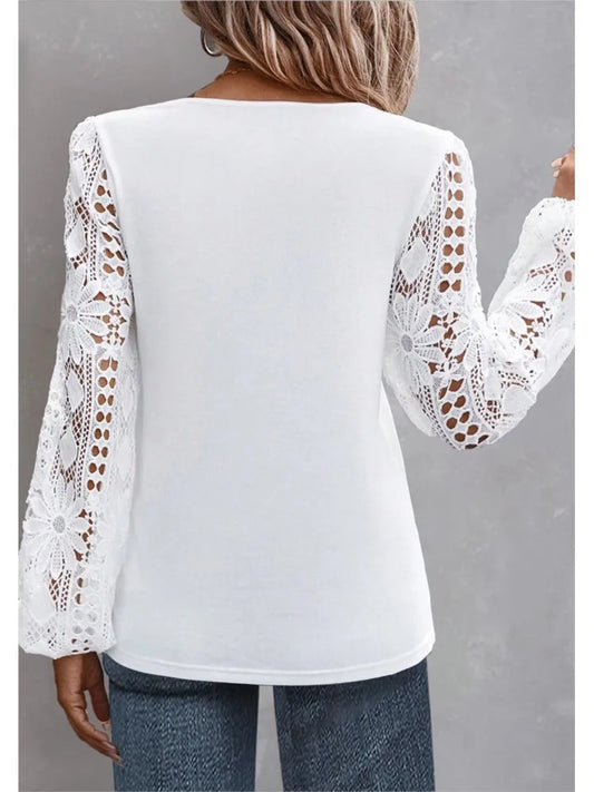 Fashion White Lace Blouse Women 2023 Casual New Arrivals Shirts And Blouses Elegant Female Loose Long Sleeve Tops.