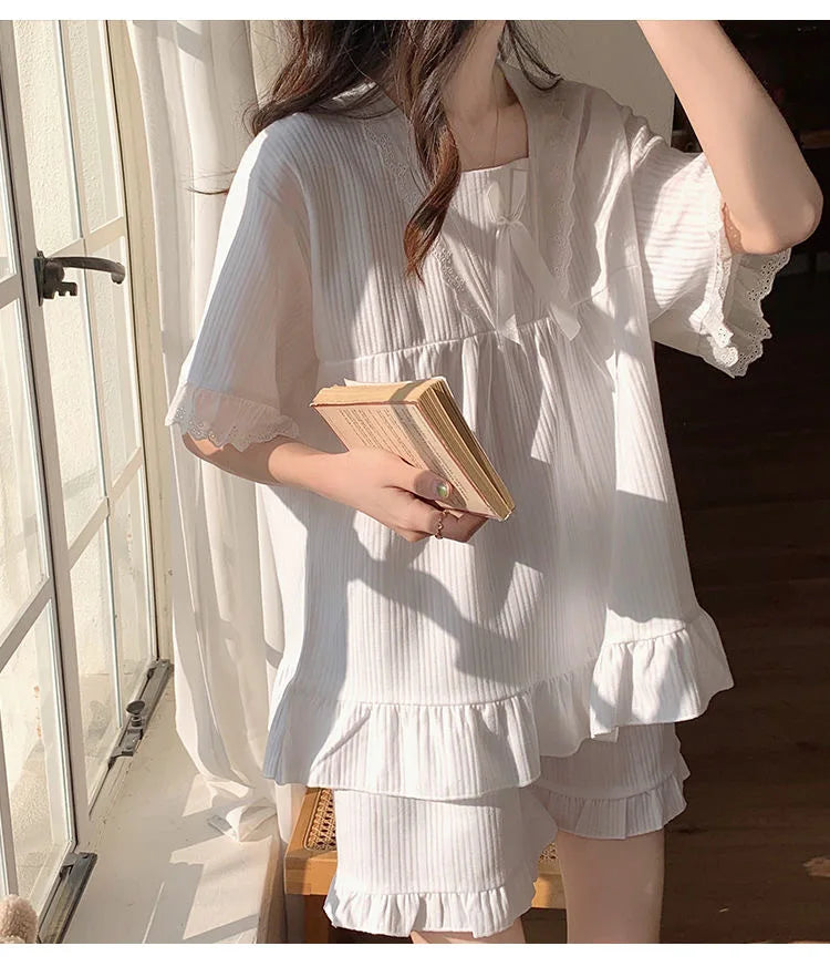 Palast Stil Pyjama Damen Sommer Lounge wear Set kurz ärmelig mit Kissen koreanische kleine süße Freundinnen Lounge wear Set