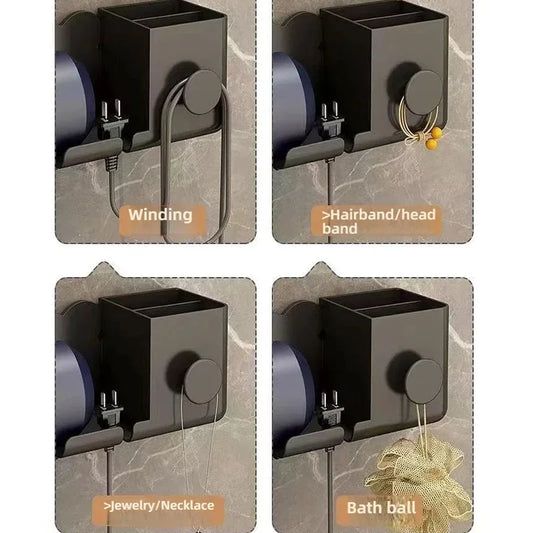 An der Wand montierte stanzfreie Toilette Haartrockner Rack Badezimmer Haartrockner Lagerregal Haartrockner Halterung Badezimmerzubehör 