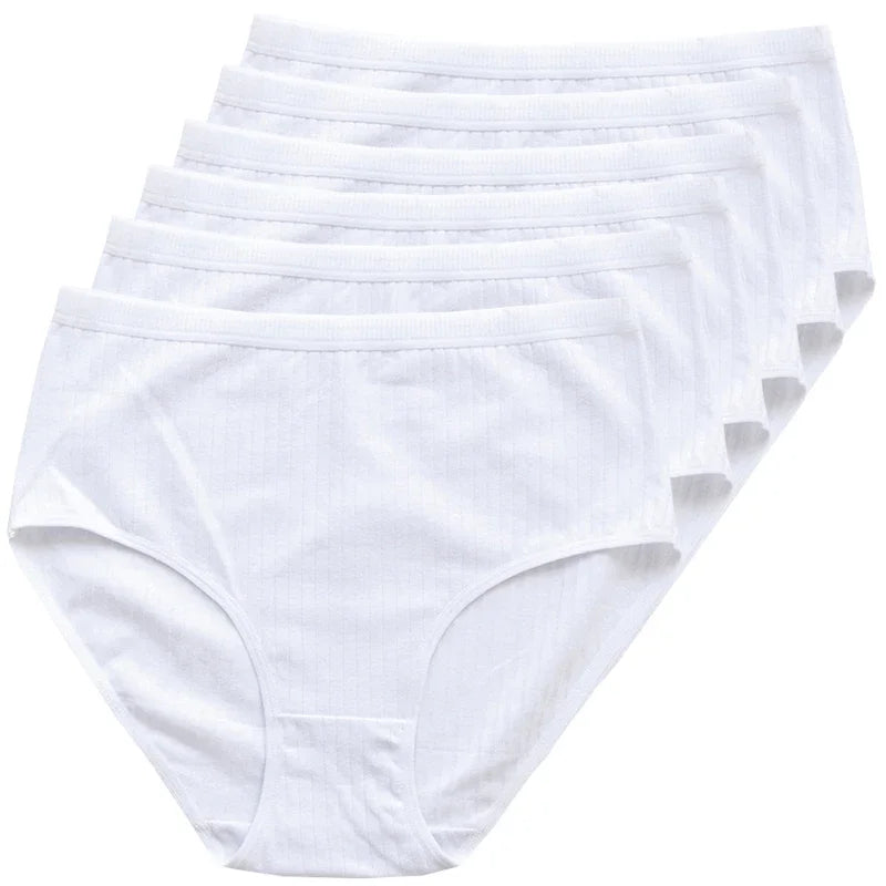 6pcs Cotton Women Panties Lady Plus Size Underwear High Waist Briefs Breathable Solid Color Female Lingerie Shorts