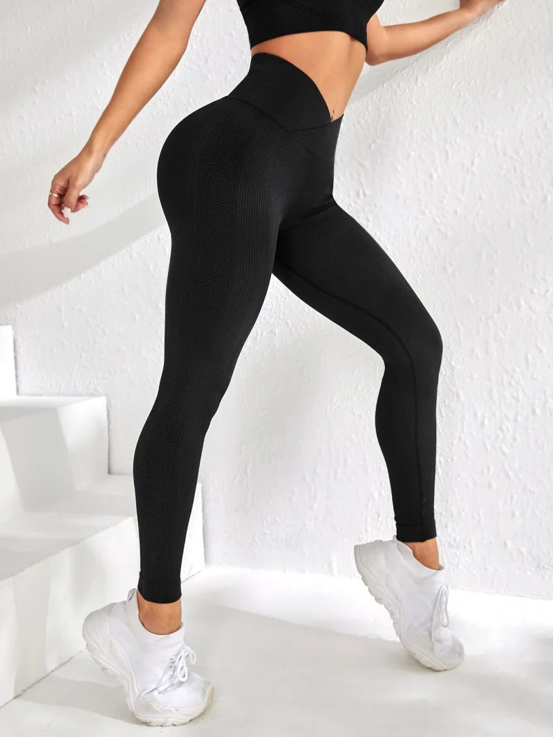Frauen Sport Leggings V-taille Elastische Pfirsich Gesäß Fitness Hosen Mit Erhöhte Hüften Und Hohe Taille Nahtlose Yoga Hosen Engen
