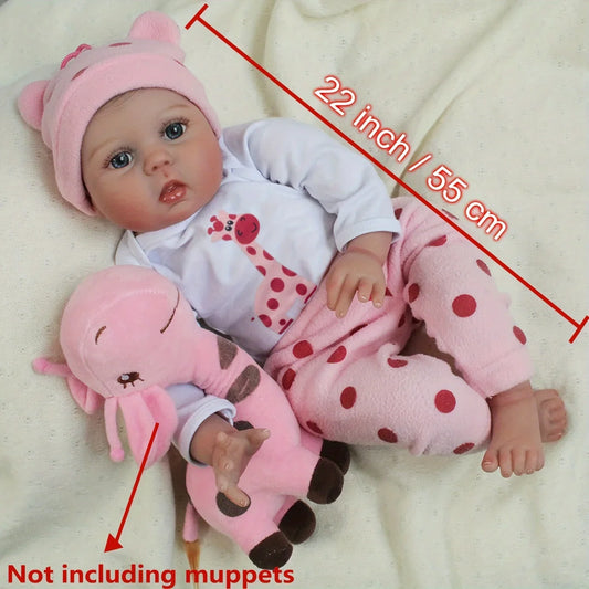 BZDOLL 22 Inch Soft Silicone Reborn Baby Doll Alive 55 CM Newborn Princess Toddler Bebe Cute Play House Toy Girl Birthday Gift.