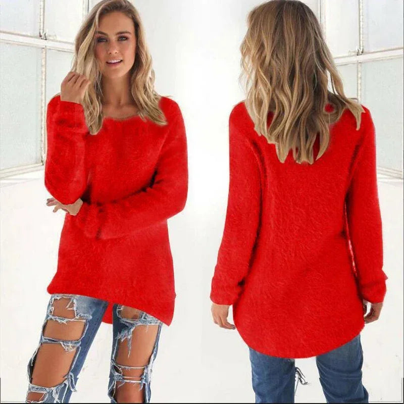Frauen warmen Pullover einfarbig o Hals lose Baumwolle gestrickt Pullover langen Pullover lässig übergroße Bluse Damen Hipster Kleidung