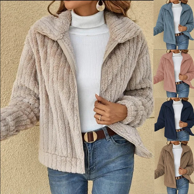2025, Herbst und Winter, neue Mode, Damenpullover, Mäntel, Übergröße, Fleece-Strickjacke, kurzer Kragen, Tops, Damenbekleidung