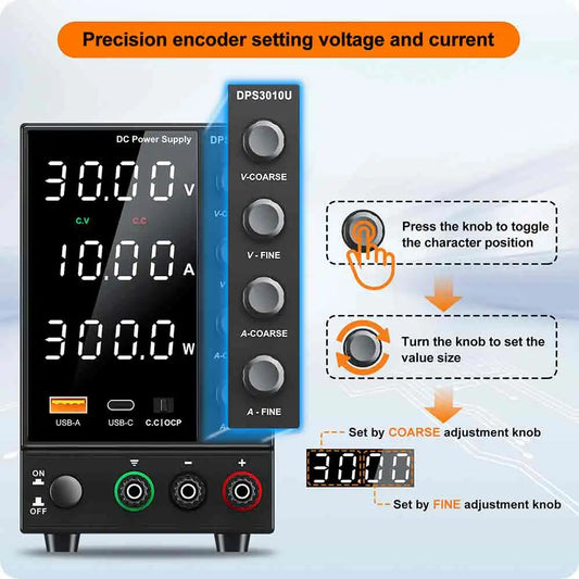 Adjustable DC Power Supply 30V 5A 10A 60V 120V 3A LaboratoryBench Power Source Switching Stabilized LCD Power Supply regulator.