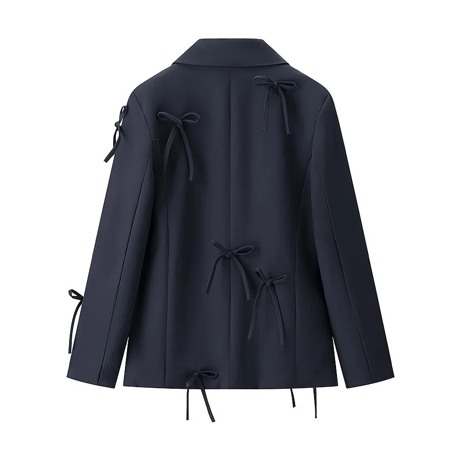 ZBZA frauen Bogen Quaste Anzug Lose Revers einreiher Tasche Einfarbig Pendler Jacke Frühling Sommer Neue Weibliche Chic mantel