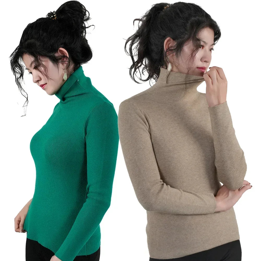 Frauen Pullover Winter Warm Hohe Kragen Strickwaren Langarm Schlank Jumper Frau Thermische Tops Kleidung Pullover Rollkragen Pullover