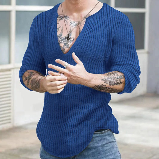 Autumn Winter Men's V-neck Casual Fashion Sweaters Male Long Sleeve Solid Color All-match Knitting Pullovers Gentmen Jumpers Top.