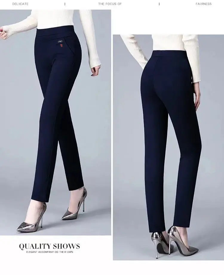 Büro Dame Feste Big Size 6XL Alle-spiel Bleistift Hosen Frühling Herbst Mode Frauen Elastische Hohe Taille Taschen Gerade hosen