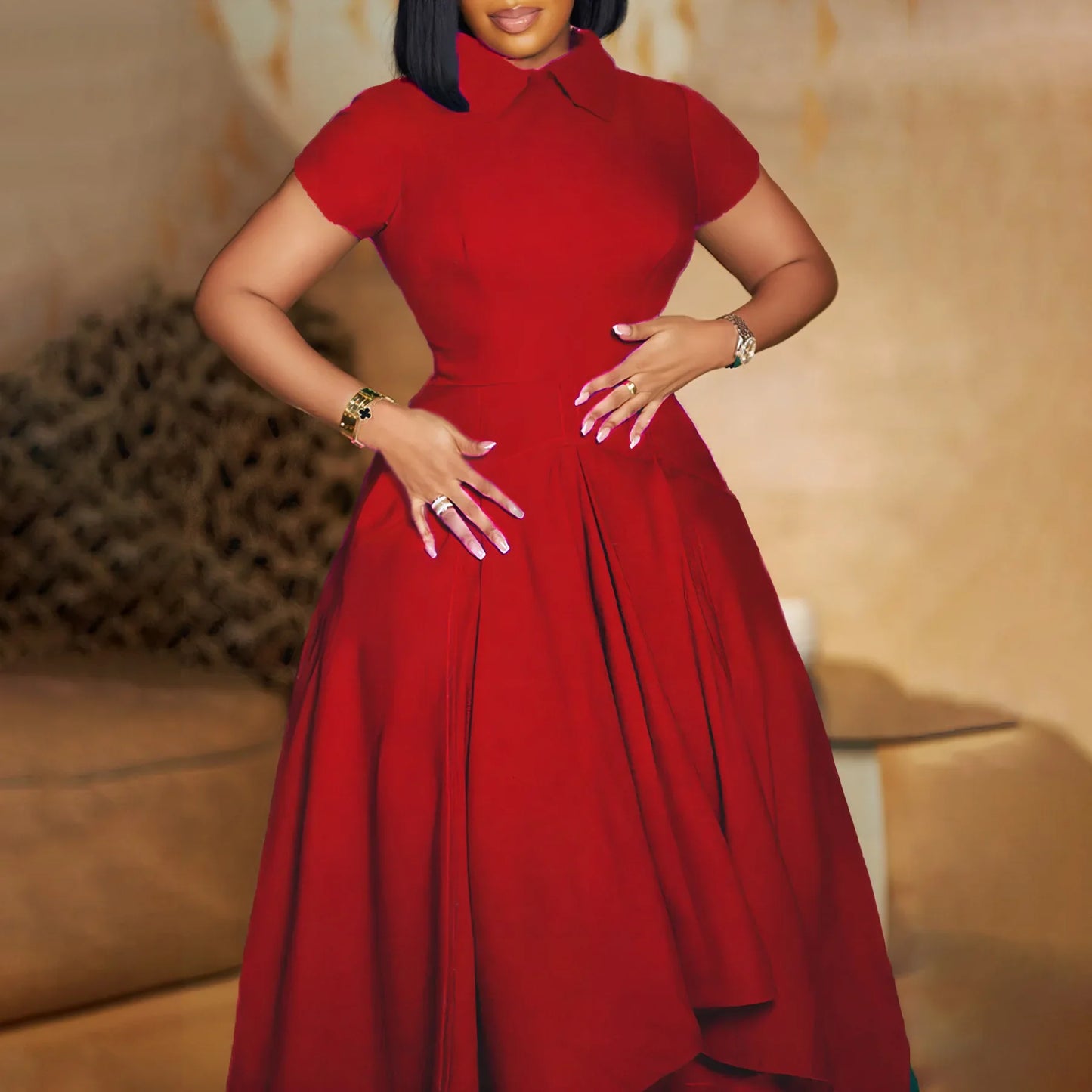 Elegante Kirchenkleider für Frauen, plissiert, A-Linie, kurze Ärmel, unregelmäßige Länge, edle, bescheidene afrikanische Kleider, Party-Anlass, weiblich