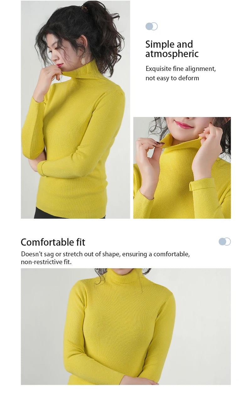 Frauen Pullover Winter Warm Hohe Kragen Strickwaren Langarm Schlank Jumper Frau Thermische Tops Kleidung Pullover Rollkragen Pullover