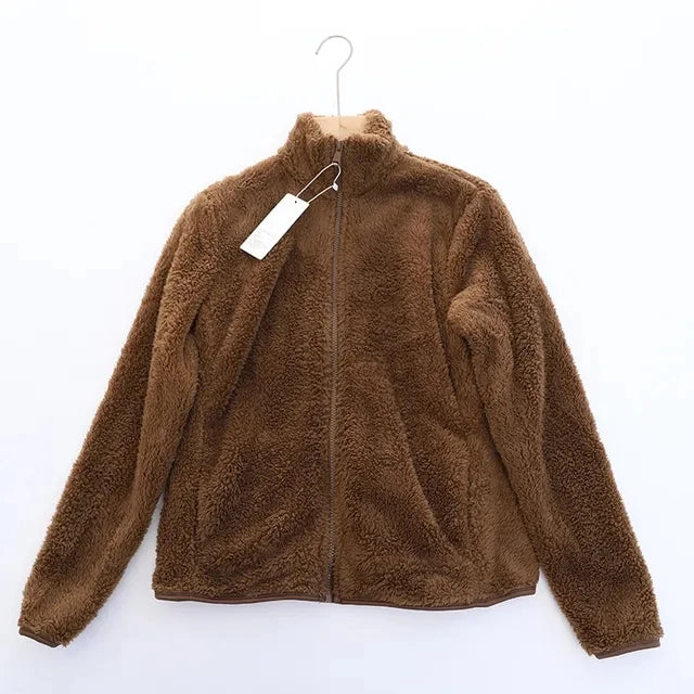 Damen-Fleecemantel, Winter, warm, verdickte Jacke, beidseitig zu tragen, doppelseitige Samt-Korallen-Fleece-Mäntel, Polar-Fleece-Jacken