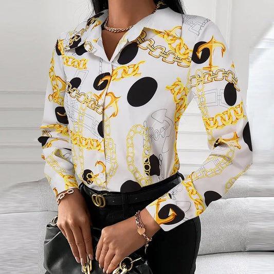 Summer New Women's Long-sleeved Shirt, Single-breasted Printed Shirts Fashion Casual Tops Camisa Female Chemise S-XXL.