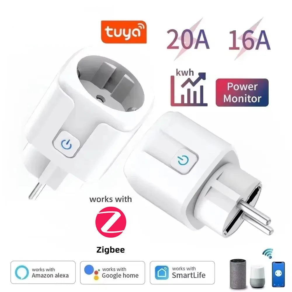 1PCS Zigbee 3,0 WiFi Smart Stecker EU Buchse Timer Adapter Outlet 16A/20A Power Monitor APP Voice control Tuya Alexa Google Alice.