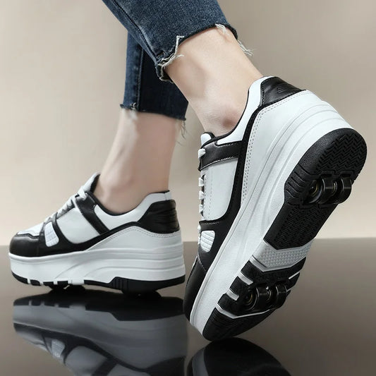 Four wheel roller shoes Boys girls walking shoes Casual outdoor sports slide and shrink school students pulleys shoes sneakers.