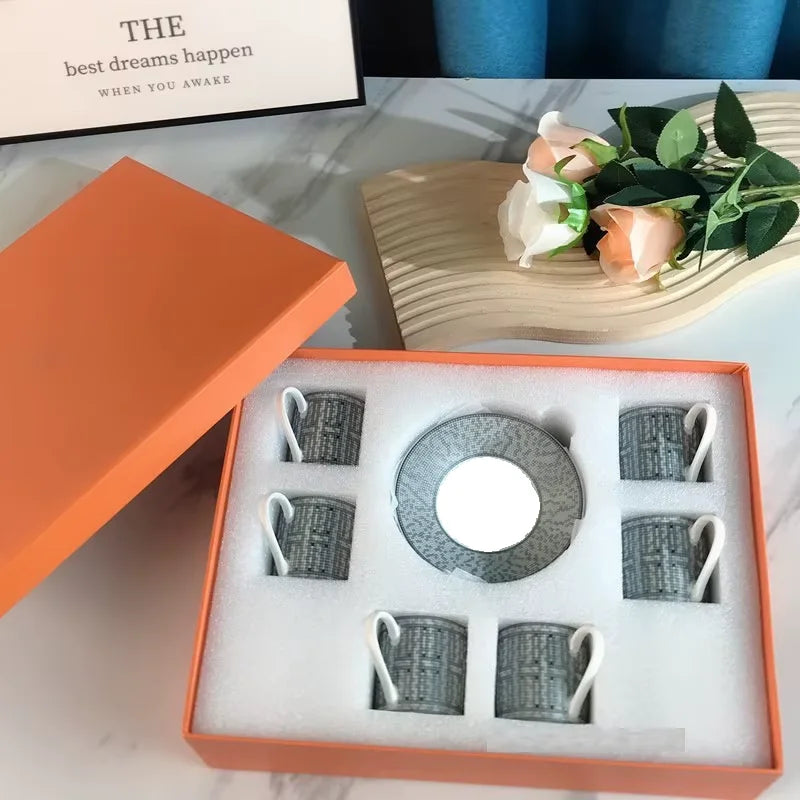 12Pcs gift box set Striped Dot Ceramic Espresso Coffee Cup Tea Milk Drinking Cups with Handle Mug for Office Novelty Gift.