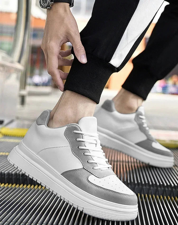 PDEP Neue Höhe Zunehmende Schuhe für Männer 10 cm Unsichtbare Aufzug Turnschuhe Weiß Leder Sport Zapatillas De Hombre Große Größe 46