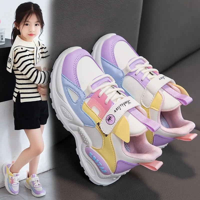 Kids Spring Sneakers Girls School Casual Shoes Outdoor Breathable Running Shoes Light Soft Tenis Pink Non-slip Children Shoes.