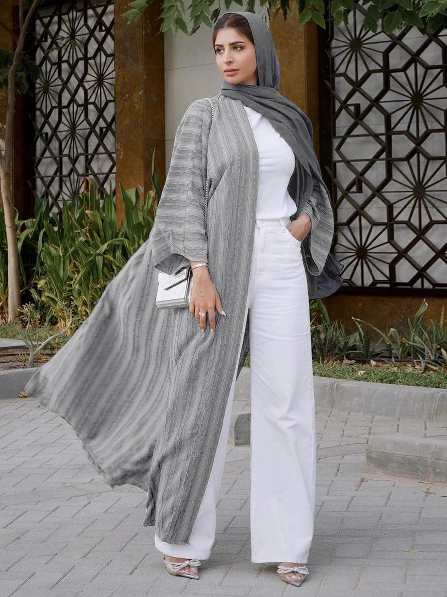 2024 New Fashion Muslim Kimono Abaya Solid Striped Retro Ethnic Cardigan Robe Dubai Middle Eastern Saudi Arabia Eid Clothes