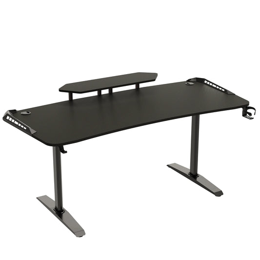 Jumbo-Gaming-Schreibtisch mit Monitor regal, großer PC-Computer tisch mit LED-Beleuchtung, Spieltisch-Gamer-Schreibtisch für Schlafzimmer, Home-Office