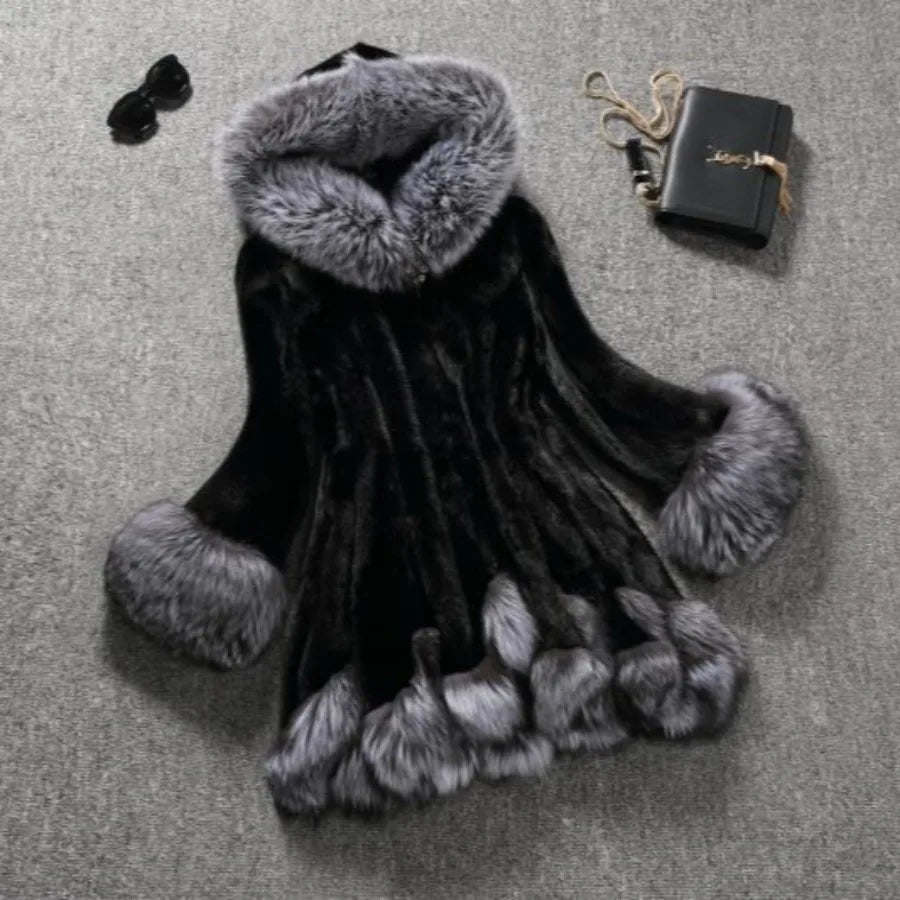 Mit kapuze Lose Faux Pelz Jacke Frauen Dicke Herbst Winter Koreanische Maxi Mantel Lange Warme Luxus Pelz Parkas Bontjas Pelzigen Oberbekleidung