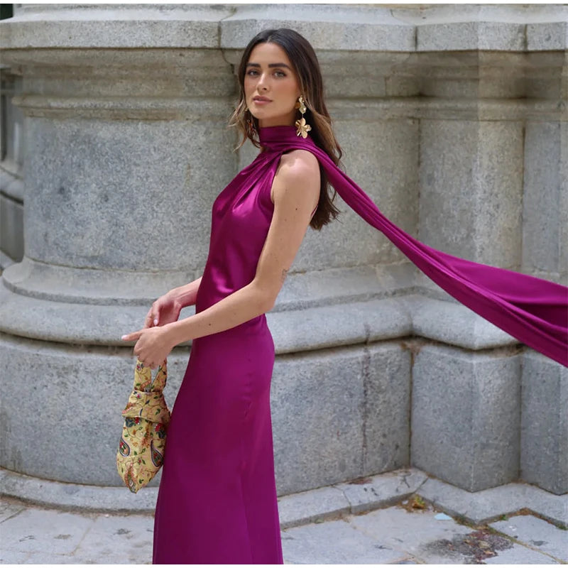Elegante Feste Band Frauen Halfter Kleid Off Schulter Ärmellose Backless Dünne Weibliche Maxi Kleider 2025, Sommer Neue Chic Dame Robe