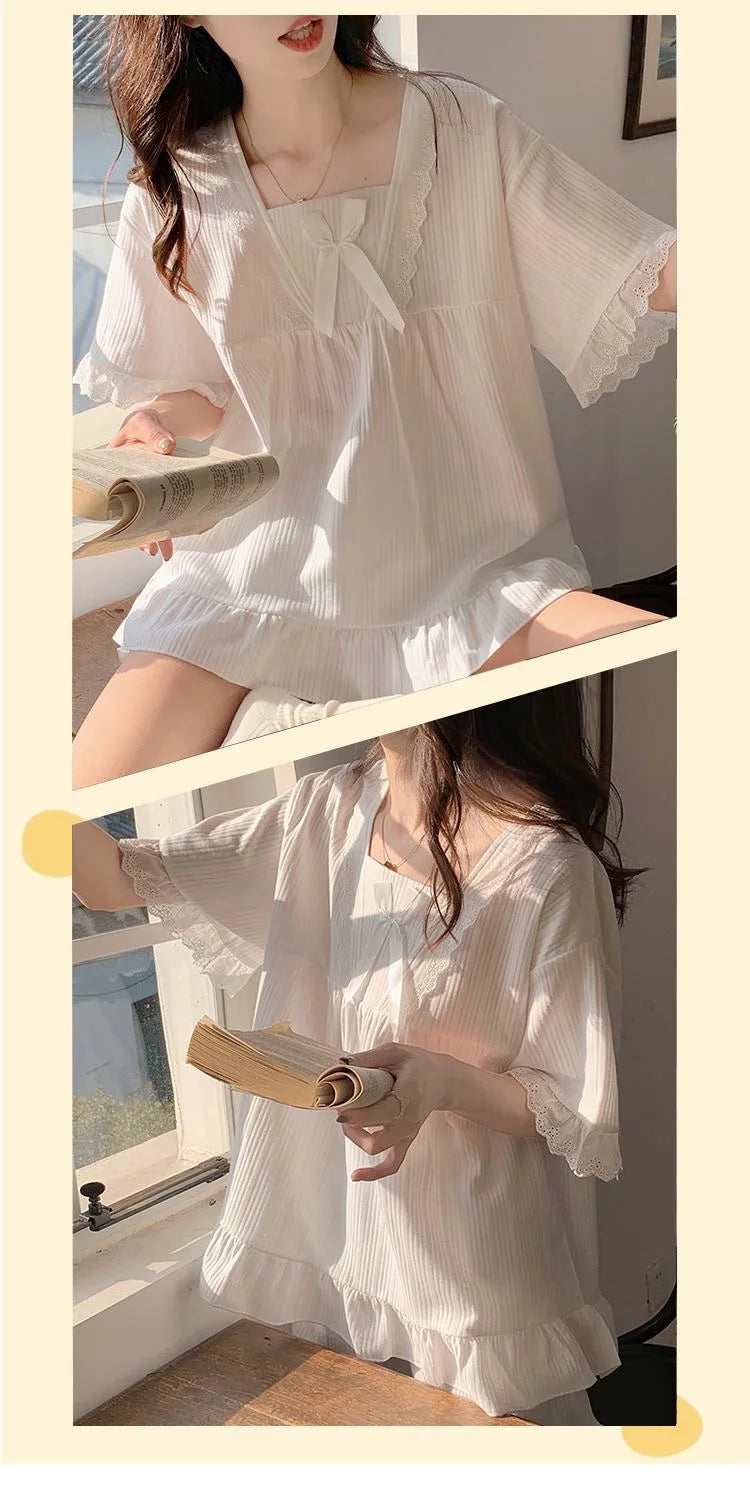 Palast Stil Pyjama Damen Sommer Lounge wear Set kurz ärmelig mit Kissen koreanische kleine süße Freundinnen Lounge wear Set