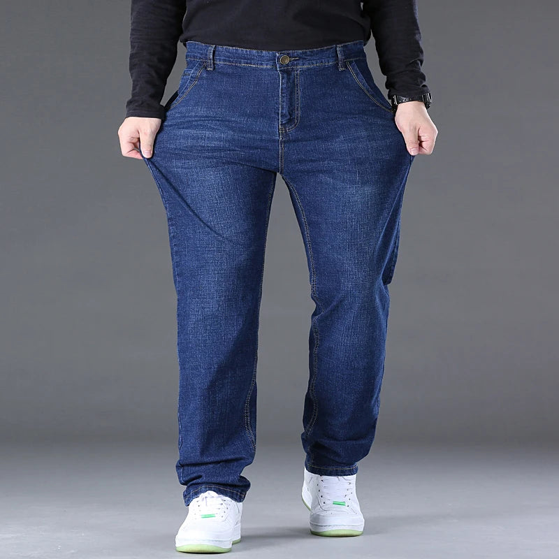 Herren-Jeanshose, große Größe 50, hochelastischer Denim-Stoff, große Hose für 45–150 kg, Jeans, Hombre, weites Bein, Pantalon Homme