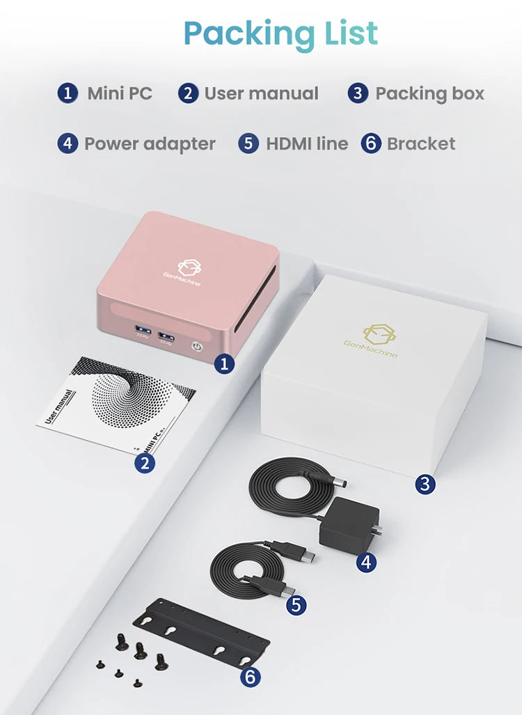 GenMachine Ryzen PRO 6800H MINI PC Windows 11 8C/16T 3.2Ghz LPDDR5 6400Mhz 24G RAM 256G ROM WIFI6 BT5.2 Diy Gaming Computer.