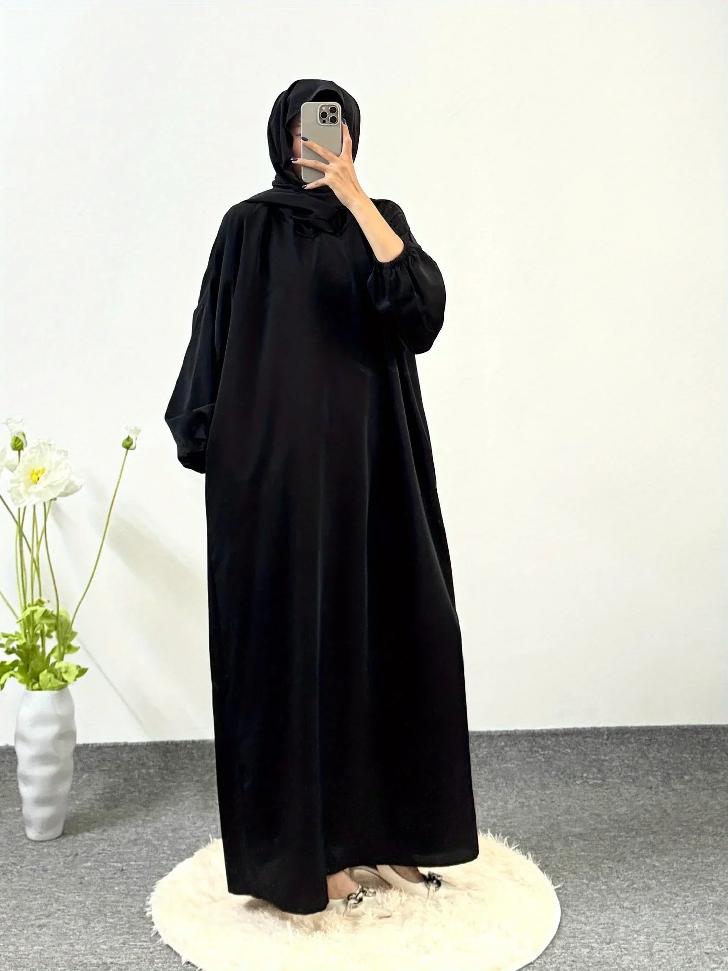 Ramadan Modesty Prayer Dress Women Jilbabs Kaftan Muslim Abayas Dubai Robe Hijab Smocking Sleeve Dresses Islamic Clothing