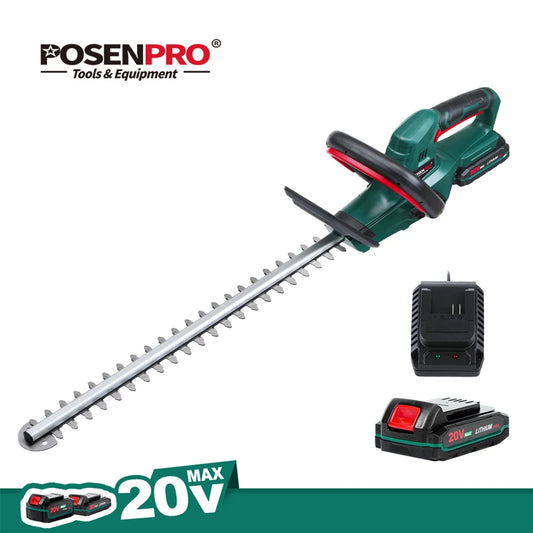 20 V Akku-Heckenschere, Gartenschere, Gartenwerkzeug-Set, 2,0 Ah Akku, Schnittlänge 520 mm, Zahnabstand 15 mm, POSENPRO