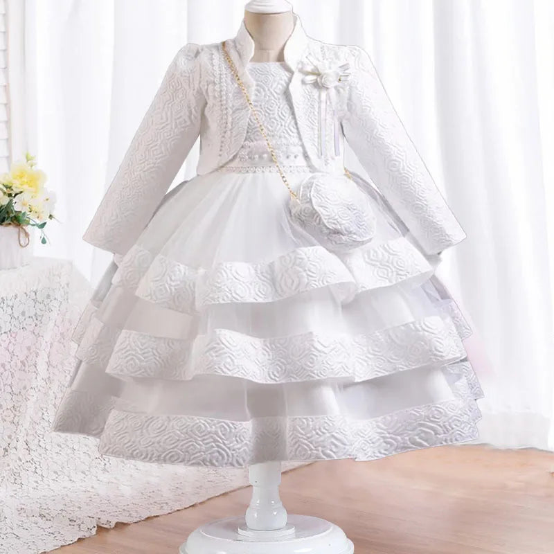 Neues Mädchenkleid, zweiteiliges Set, 3–10 Jahre alt, wunderschönes Weihnachts-Performance-Kleid, Herbst-Party-Abschlussballkleid für Mädchen