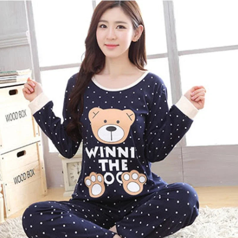 Herbst 2 stück Pyjamas Set Frauen Dünne Sexy Nachtwäsche Schöne Hause Anzug 2025 Rundhals Mädchen Teetasse Nachtwäsche Langarm pyjamas
