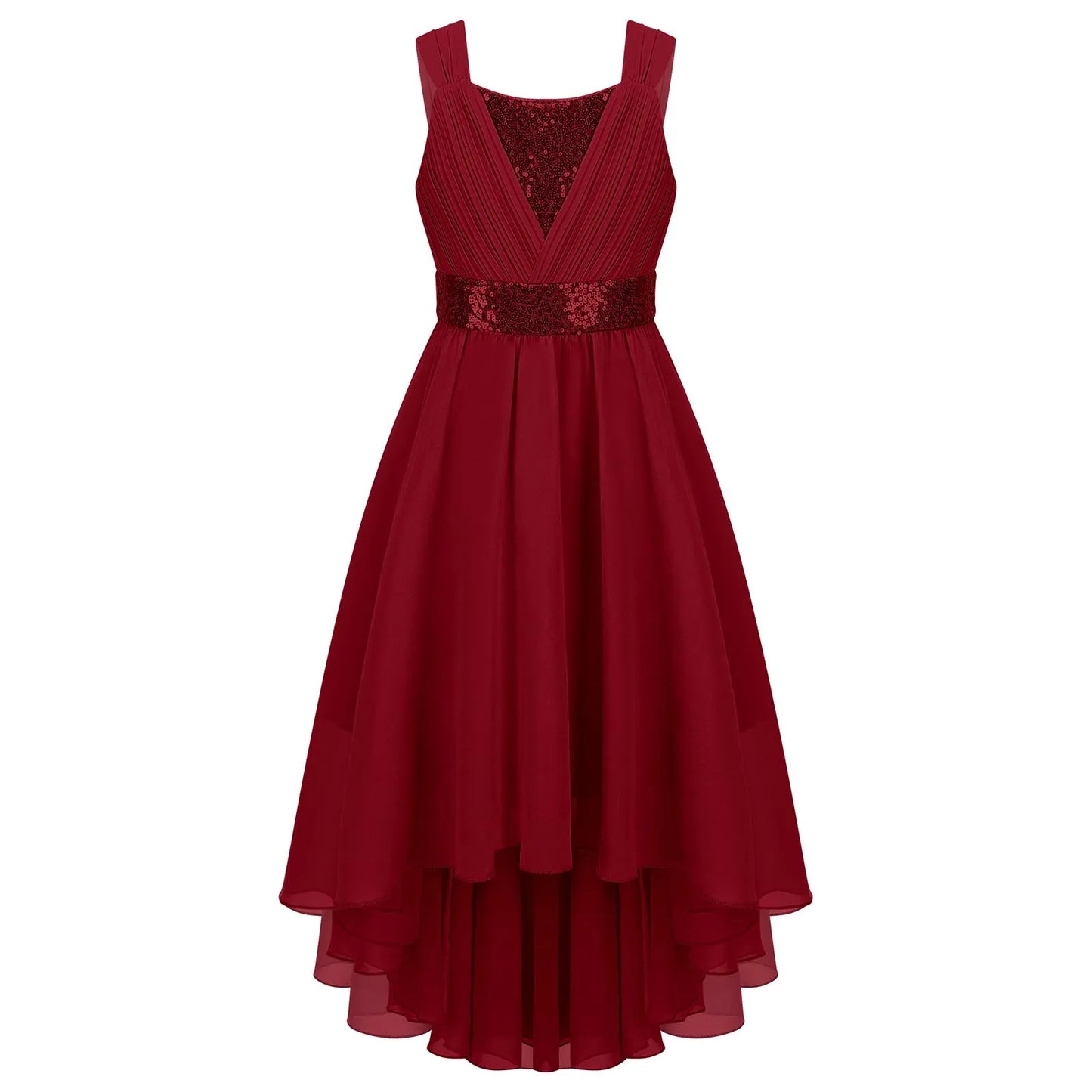 Kinder Blumenmädchenkleid Ärmellos Pailletten Hi-Low-Saum Abendkleid Elegantes Chiffon Prinzessin Geburtstag Formales Hochzeitskleid