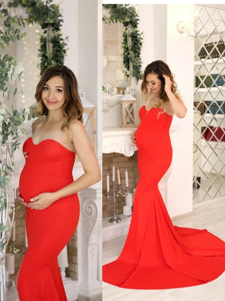 Sexy trägerloses langes schwarzes Maxikleid mit Vorderschlitz, nackte Schulter, rot, Damen-Abend-Sommer-Nachtkleid, Party, Umstandskleider