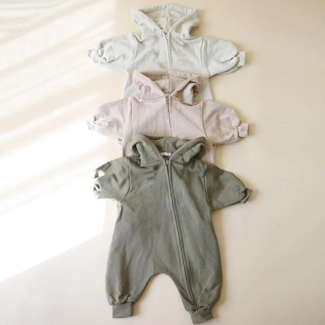 2024 Baby Kapuze Reiß verschluss Bodysuit Neugeborene Jungen und Mädchen Bergsteiger Anzug einfarbig Bodysuit Long Fit Sport Kletter anzug